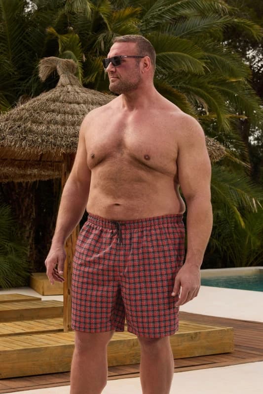 BadRhino BadRhino Men Tartan Swim Shorts in Red Size: large Red L Male 5063111987894