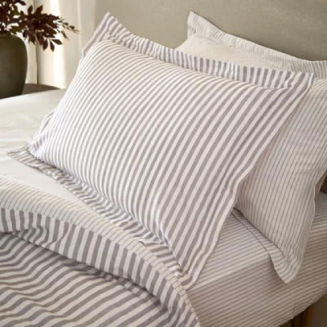 Yard Hebden Striped Cotton Pillowcase Pair, Mauve, 50X75Cm