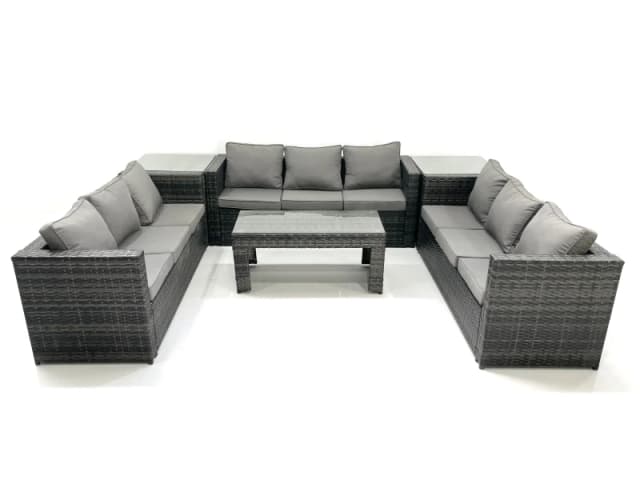 Fimous Outdoor Garden Furniture Set 9 Seater Rattan Sofa Set with Coffee Table 2 Side Tables Dark Grey Mixed Dark Grey