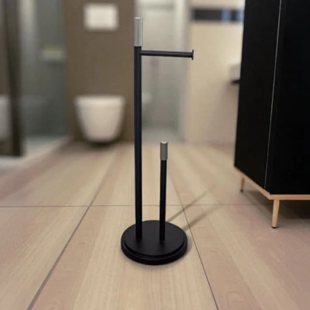 Showerdrape Chester Collection Black Freestanding Toilet Roll Holder & Spare Paper Holder Combination Black