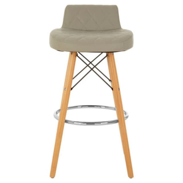 Premier Housewares Grey Leather Effect Seat Bar Stool, Comfortable Faux Leather Bar Stool, Space-Saver Kitchen Bar Stool Grey