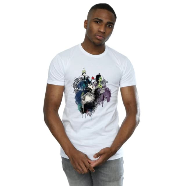 Disney Men Villains Sketch T-Shirt in White Size: Small White S Male 5057736925355