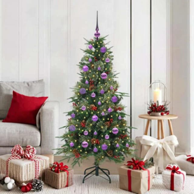 vidaXL Artificial Hinged Christmas Tree with Lilac Balls Green 150cm PE and PVC, Green 3397412