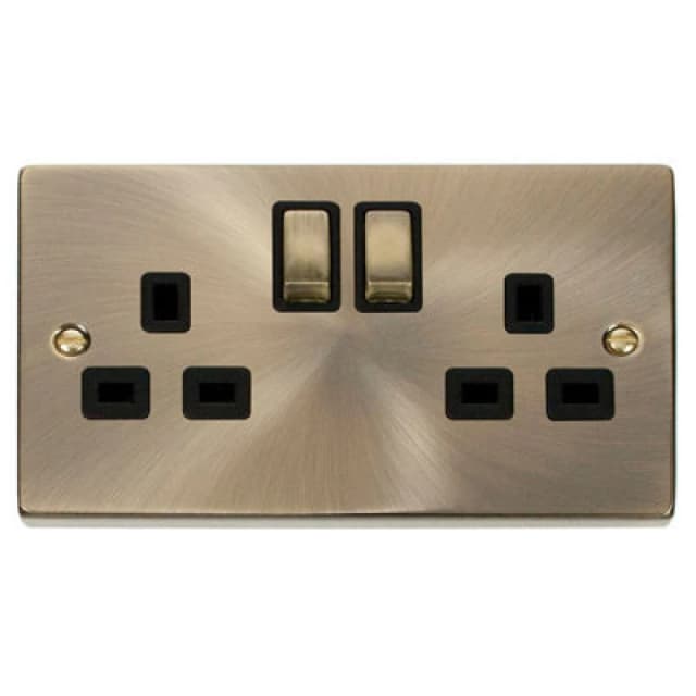 SE Home Antique Brass 2 Gang 13A DP Ingot Twin Double Switched Plug Socket Gold unisex