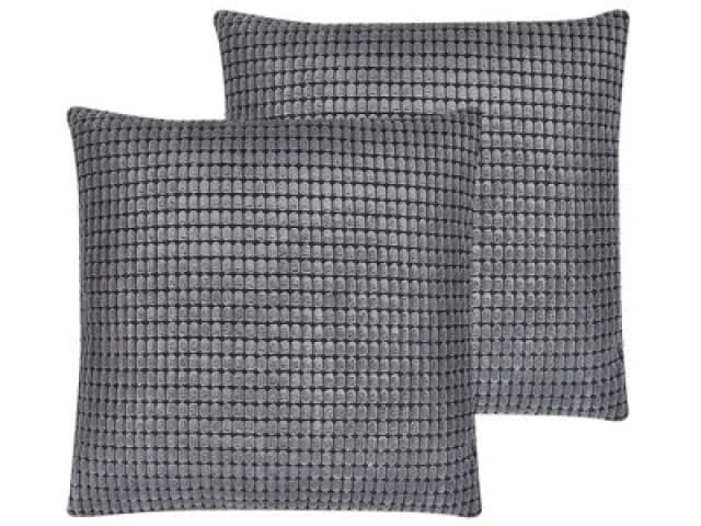 Beliani Set Of 2 Decorative Cushions Aspidistra Velvet 45 X 45cm Grey Geometric Pattern
