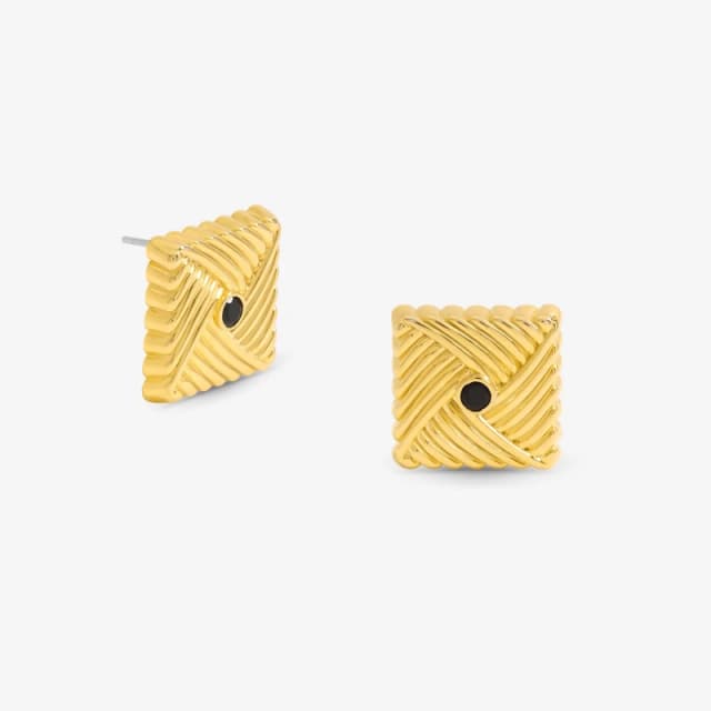 Jon Richard Gold Plated Ridge And Jet Square Earrings Gold female One Size
