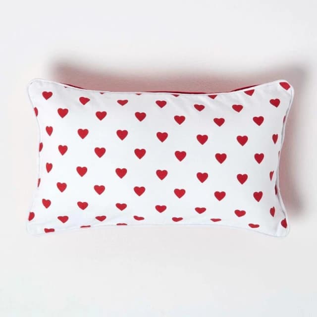 Homescapes Cotton Hearts Cushion Cover Red