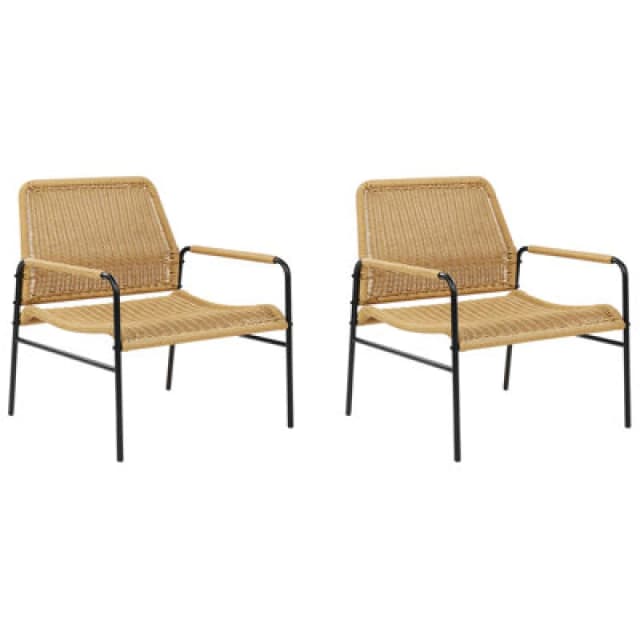 Beliani Set Of 2 Garden Chairs Prasimo Pe Rattan Natural