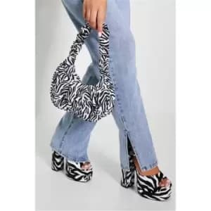I Saw It First White Ruched Zebra Handle Grab Bag - White