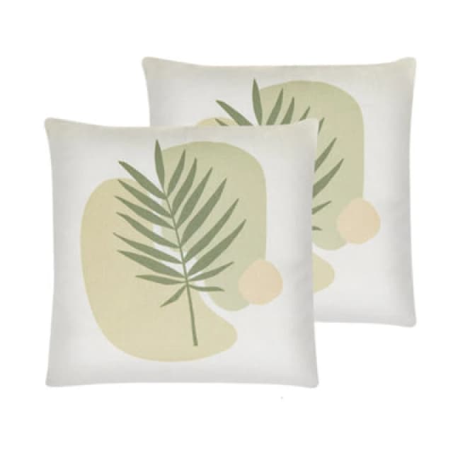 Beliani Set Of 2 Decorative Cushions Microsorum 45 X 45cm Light Green Plant Pattern