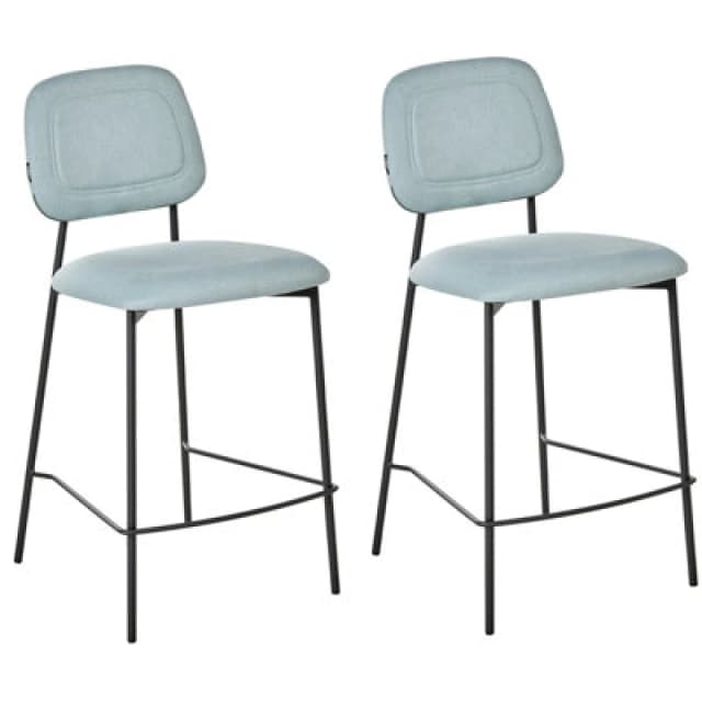 Beliani Set Of 2 Bar Chairs Duette Fabric Light Blue