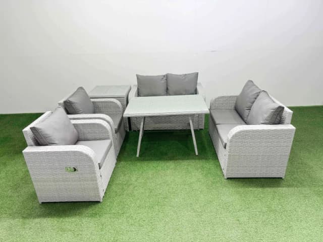Fimous 6 Seater Rattan Garden Furniture Set Outdoor Love Sofa Set in Light Grey Light Grey Unisex
