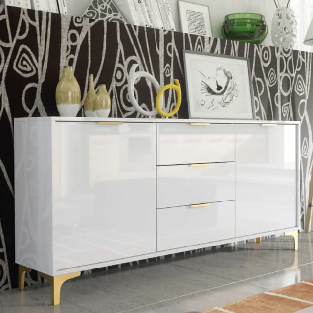 Creative Furniture Goldline Gloss Sideboard 140cm - Sleek Full-Gloss Design in White or Black White