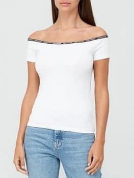 Calvin Klein Jeans Logo Trim Bardot Top - White