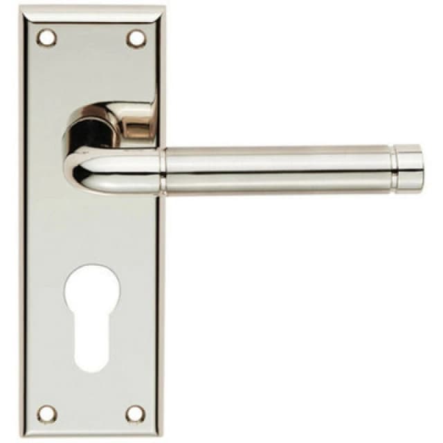 Loops PAIR Round Bar Lever on Euro Lock Backplate 150 x 50mm Polished & Satin Nickel Metallics