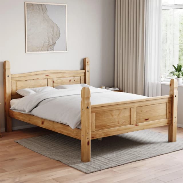Lassic Corona High Foot King Wooden Bed & Mattress Set Pine unisex King Size