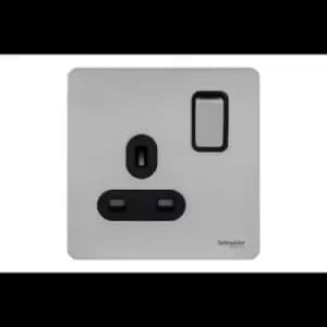 Schneider Electric Ultimate Screwless Flat Plate - Switched Single Power Socket, 13A, GU3410BSS, Stainless Steel with Black Insert