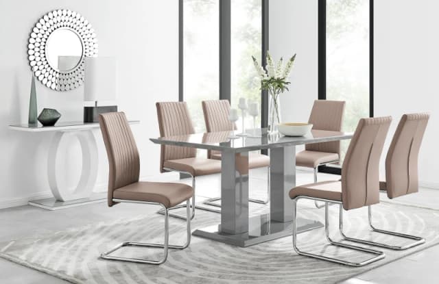 FurnitureboxUK FurnitureboxUK Imperia Grey Modern High Gloss Dining Table And 6 Lorenzo Dining Chairs Set in Beige Beige One Size Unisex 5056542634666
