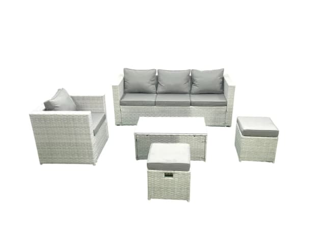 Fimous Rattan Garden Furniture Set with 3 Seater Sofa Chair Rectangular Coffee Table Big Footstool Light Grey Mixed 6 Seater Light Grey