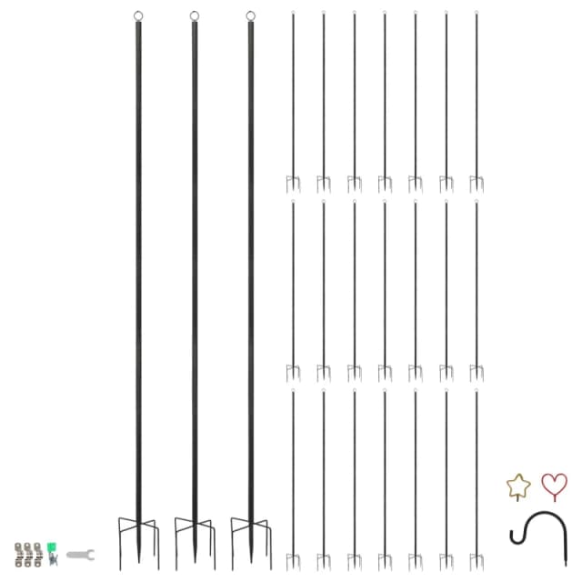 Harbour Housewares Outdoor Iron Festoon Poles - 0.6-2.5M - Black - Pack of 24 Size: 24 Pack Black Unisex 24 Pack