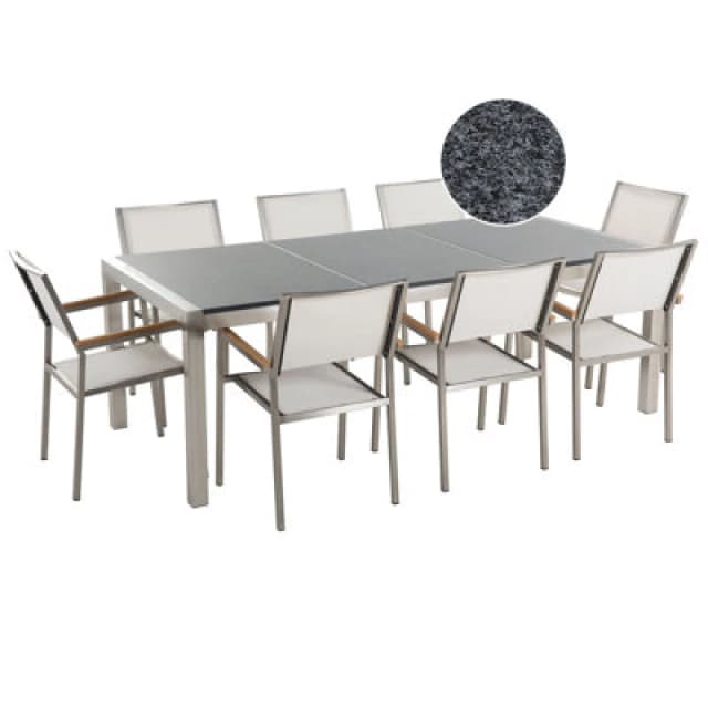 Beliani Garden Dining Set 8 Seater Grosseto Triple Plate Granite Polished Grey/ White