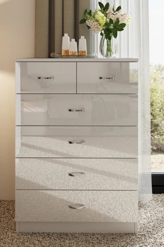 FWStyle FWStyle Large 6 Drawer High Gloss Chest Of Drawers in White White One Size Unisex 5056413121264