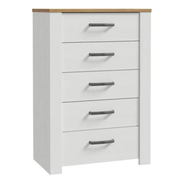 Furniture To Go Bohol 5 Drawer Narrow Chest In Riviera Oak/white
