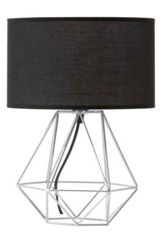 Orsina Black Drum Shade Table Lamp With Chrome Cage Base, Sturdy Bedside Lighting Piece, Modern Iron Lamp Fixture