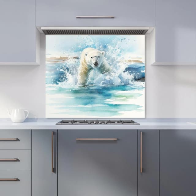 Warren Reed - Designer Hunting Polar Bear Watercolour Kitchen Splashback in Brown Size: 600mm x 750mm Brown Unisex 600mm x 750mm