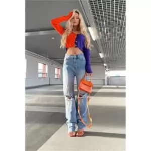 I Saw It First Orange Colour Block Fitted Mini Cardigan - Orange