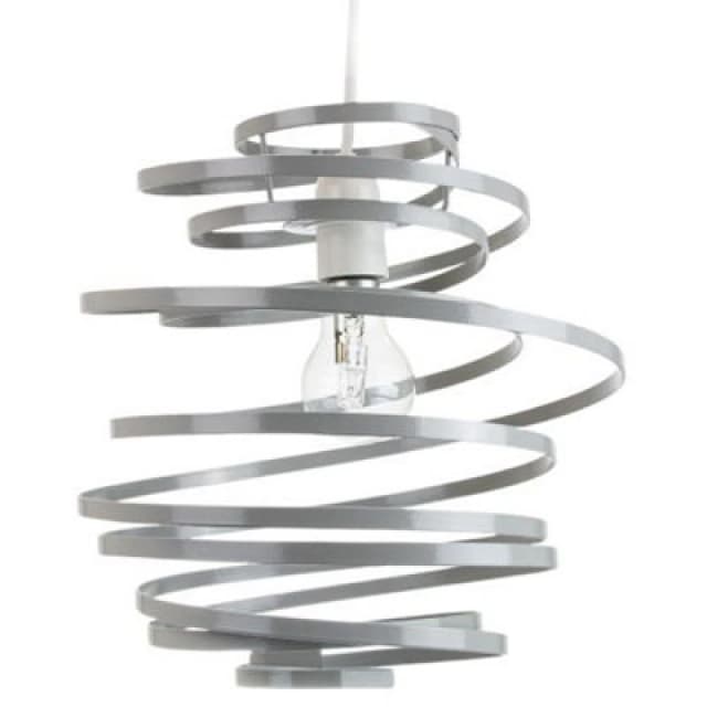 Happy Homewares Contemporary Grey Gloss Metal Double Ribbon Spiral Swirl Ceiling Light Pendant