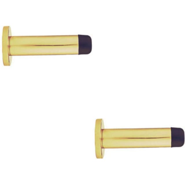 Loops 2x Rubber Tipped Doorstop Cylinder with Rose Wall Mounted 83mm Polished Brass Metallics