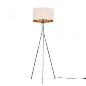 Camden Chrome Tripod Floor Lamp with XL Fawn and Gold Reni Shade