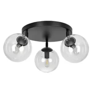 Tofi Black Globe Ceiling Light with Clear Glass Shades, 3x E14