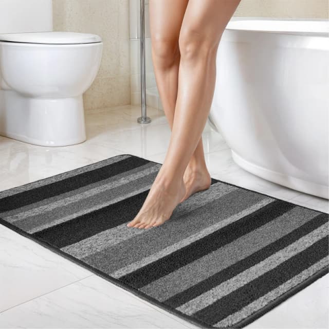 Emma Barclay 2 Piece Bath Mat Set Soft Stripe Absorbent Jersey Grey unisex 45x75cm
