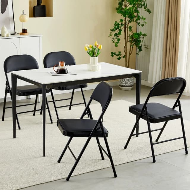 MCC Set Of 4 Padded Folding Metal Frame Dining Chairs Black FOLDINGBLACK4