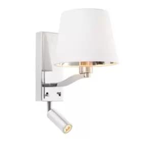 Wall Light Bright Nickel Plate & Vintage White Fabric 40W E14 & 3W LED