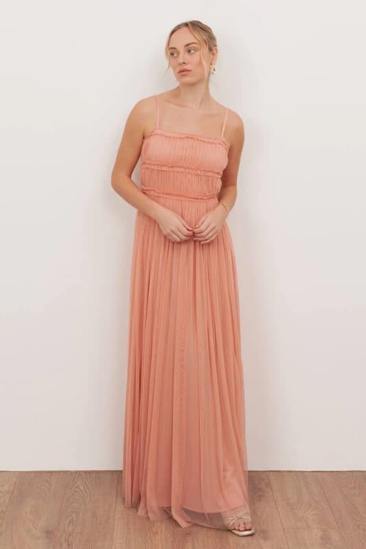 Anaya with Love Womens Square Neck Strappy Tulle Maxi Dress in Peach Size: 8 Peach Female 8
