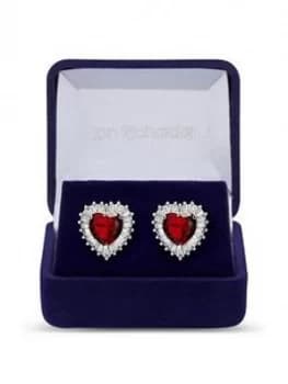 Jon Richard Silver Plated Ruby Red Cubic Zirconia Heart Stud Earrings - Gift Boxed