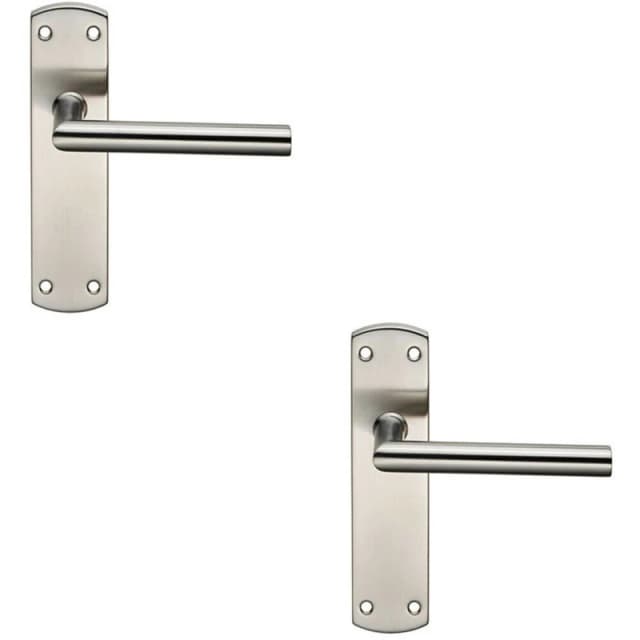 Loops 2x Mitred Lever Door Handle on Latch Backplate 172 x 44mm Satin Steel Metallics