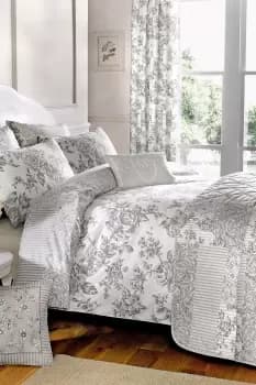 'Malton' Monochrome Floral Toile Reversible Duvet Cover Set