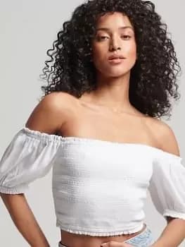Superdry Vintage Smocked Crop -white, White, Size 10, Women
