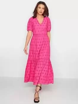Long Tall Sally Tall V Neck Broderie Dress - Pink, Size 14, Women