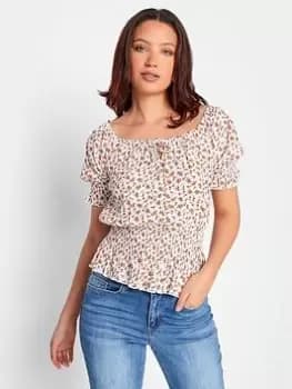 Long Tall Sally Tall Flower Print Cheese Cloth Top - White, Size 14, Women