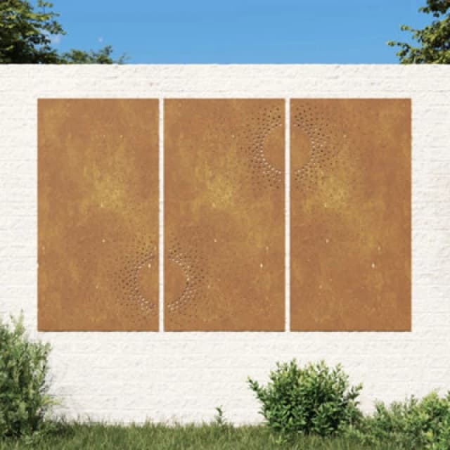 vidaXL Garden Wall Decorations 3pc 105x55cm Corten Steel Sun Design, Brown 824512