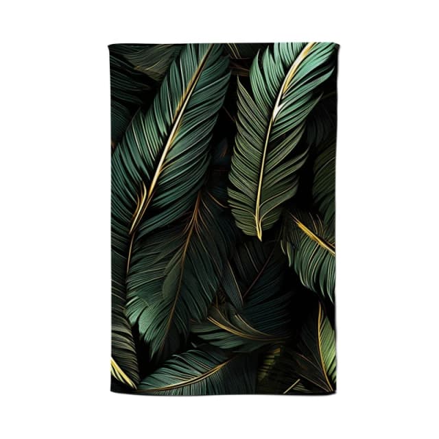 Warren Reed - Designer Green & Gold Leaves Tea Towel Green Unisex