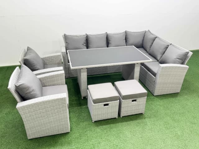 Fimous Outdoor Garden Furniture Sets 10 Seater Wicker Rattan Light Grey Light Grey Unisex