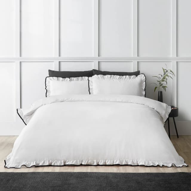 Catherine Lansfield So Soft Mono Frill Duvet Cover Bedding Set White Black