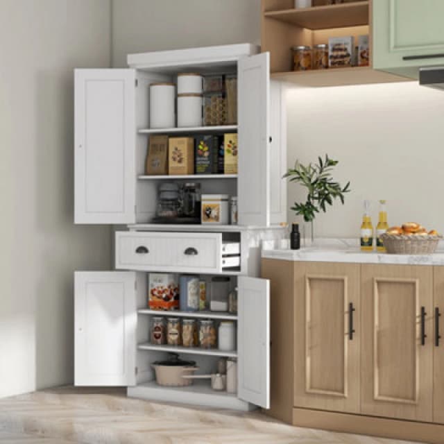 HOMCOM HOMCOM Freestanding Kitchen Storage Cabinet with Drawers and Shelves White White One Size Unisex 5063603059702