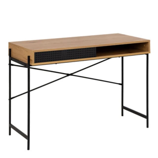 Furniture To Go Angus Office Desk With Sliding Door In Oak & Black